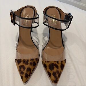 Aquazzura Animal Print Mules with Transparent Strap